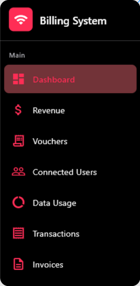 Billing System navigation menu